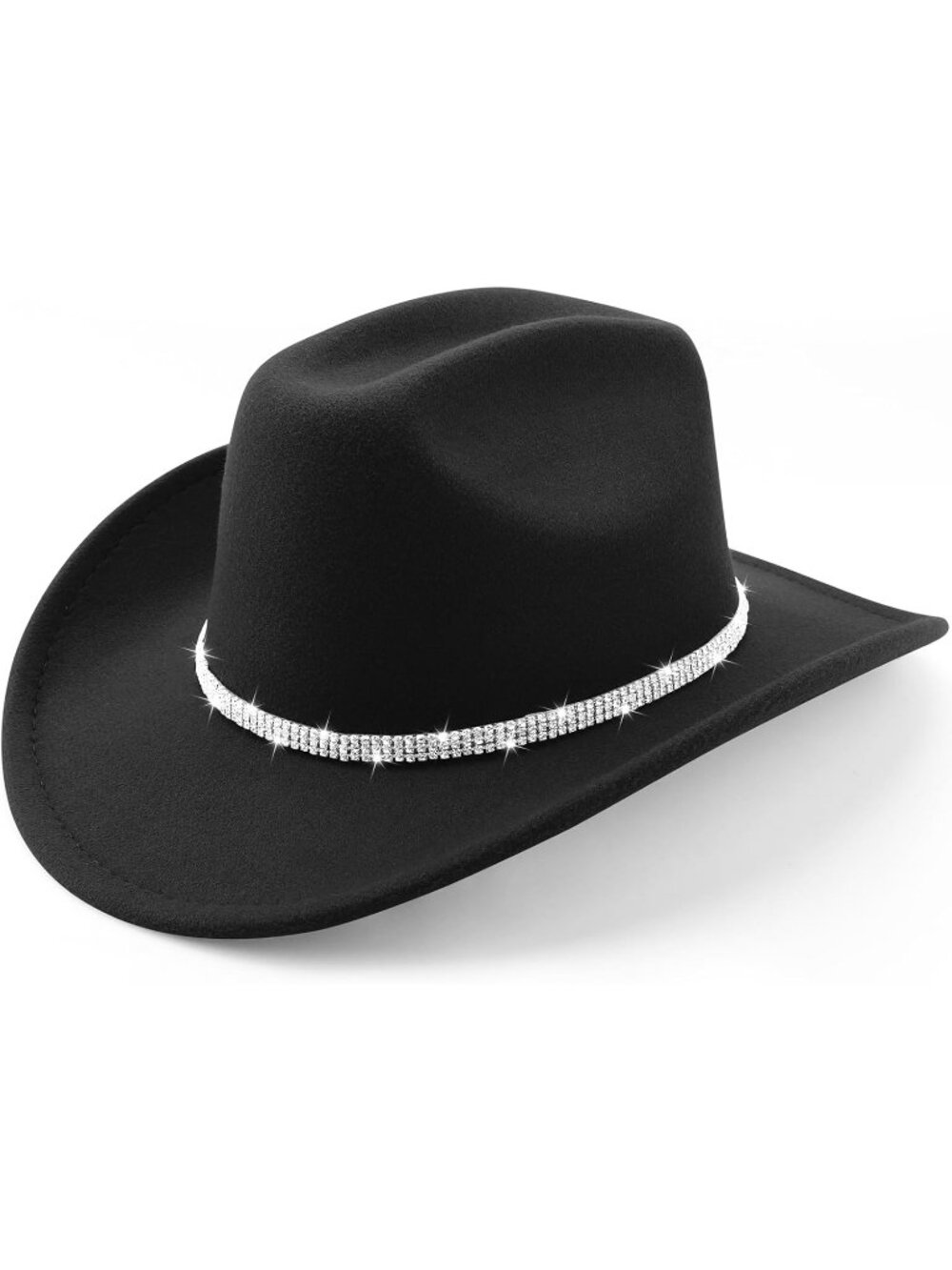Unisex Black Western Cowboy Felt Wide Brim Fedora Belt Buckle Imported Hat